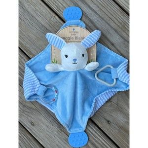 Modern Baby Bunny Security Blanket Lovey Plush Blue Stripe Rabbit Teether Rattle